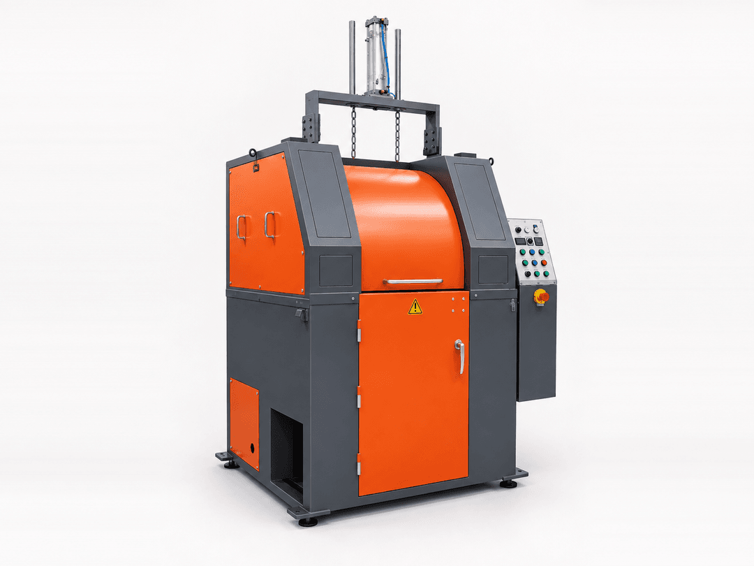 Richwood RW-120 high-energy centrifugal barrel finishing machine, orange and dark grey