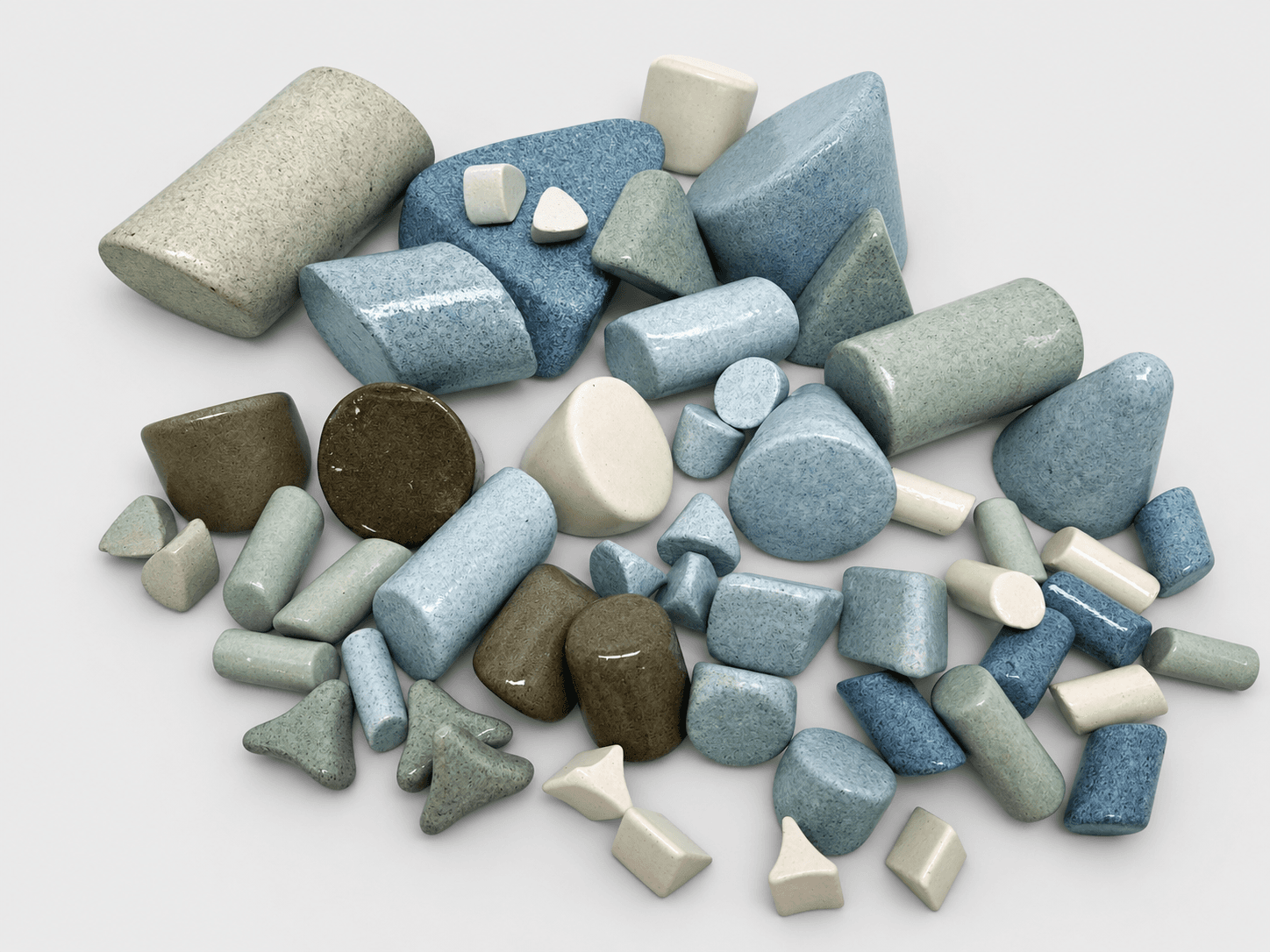 AI-enhanced Vibra Finish ceramic finishing media in assorted shapes and formulations