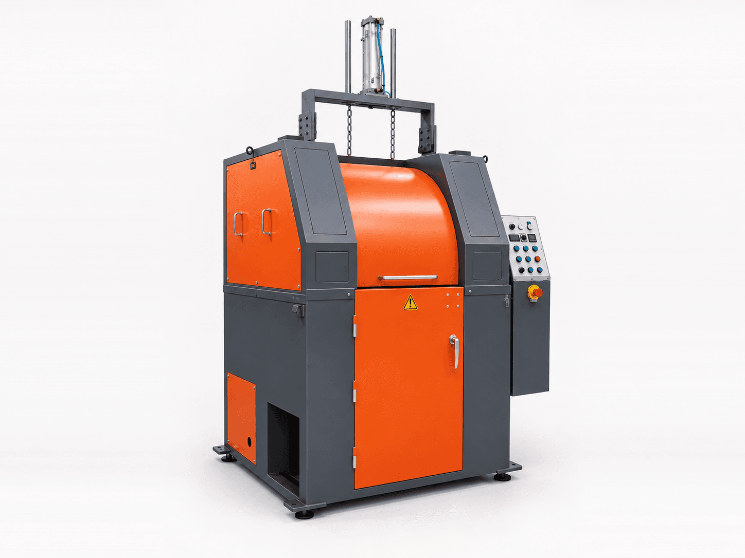 Richwood RW-120 high-energy centrifugal barrel finishing machine, orange and dark grey